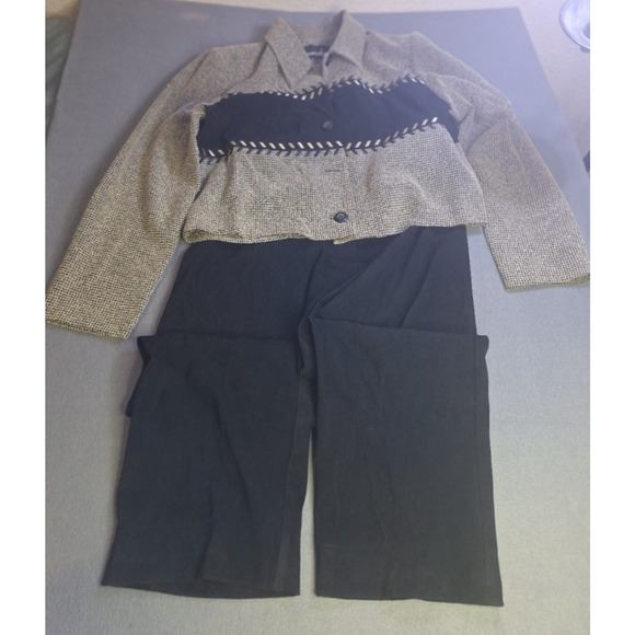 Positive Attitude Pants - VTG Positive Attitude 2PC Beige Tweed Jacket Black Pants Pants Suit Size 12